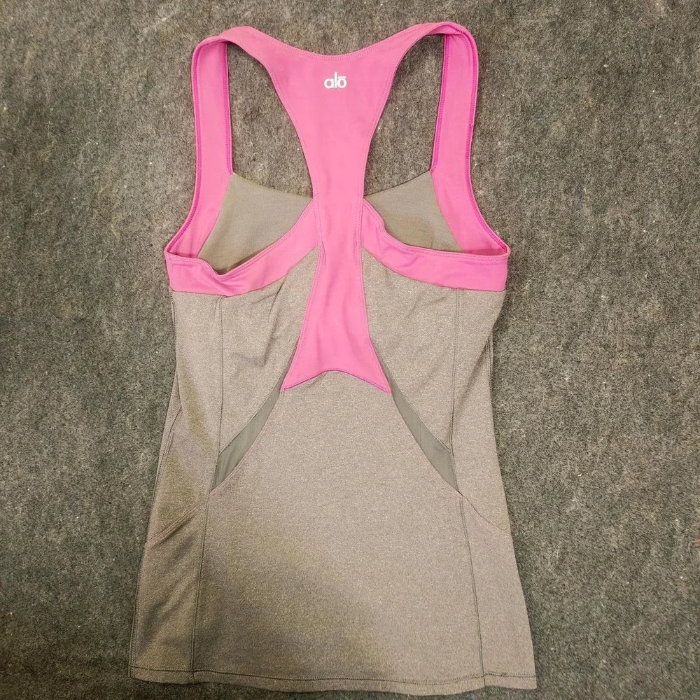 Alo Yoga colorblock racerback Tank Top Gray Pink Athletic Workout Size S